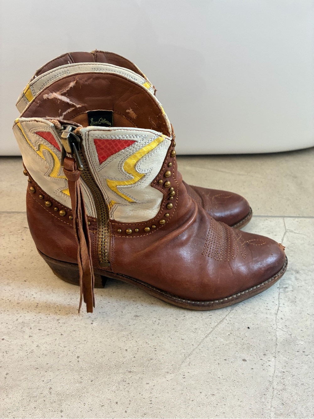 Vintage Sam Edelman Brown Leather Western Ankle Boots